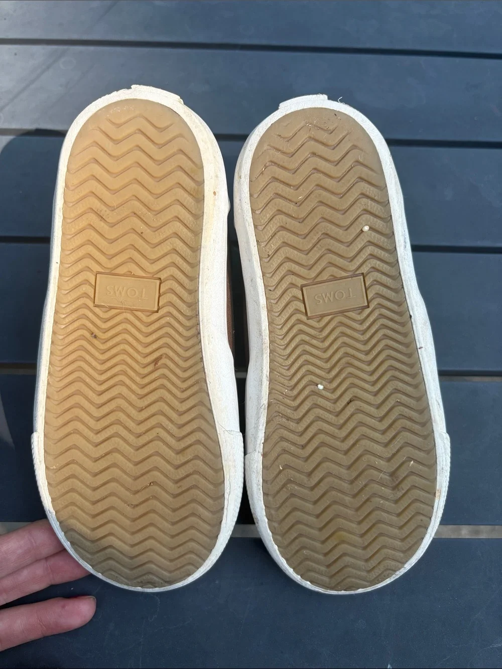 TOMS Kids Brown Canvas Slip-On Sneakers with White Trim